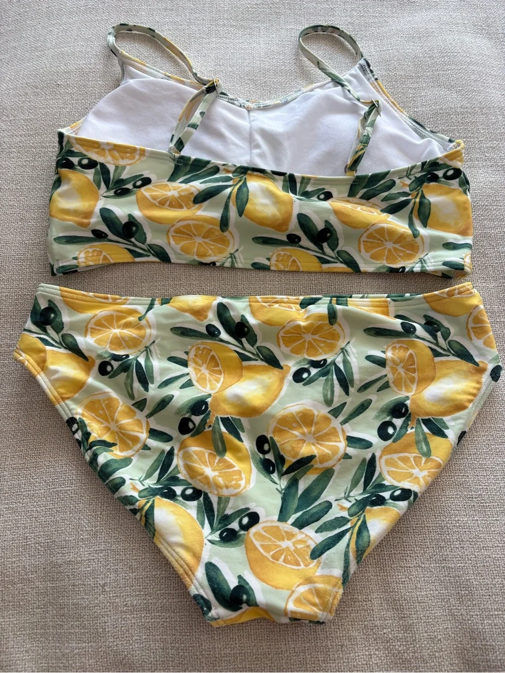 abercrombie kids White Bikini Top with Yellow & Green Trim